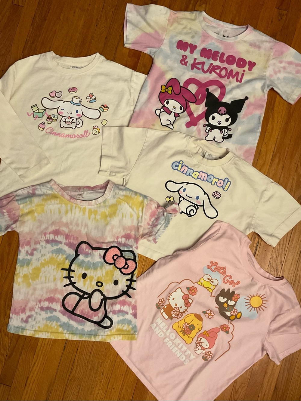Sanrio Hello Kitty My Melody Kuromi 5 Girls Tshirts Bundle Zara 8-9 Medium Lg XL